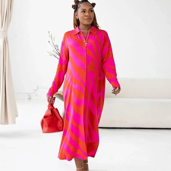 barbie pink shirt dress The Drop Women's Pink/Red Zebra Print Shirtdress by @victoriouslogan